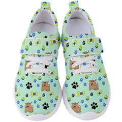 Dog Pattern Seamless Blue Background Scrapbooking Women s Velcro Strap Shoes by pakminggu