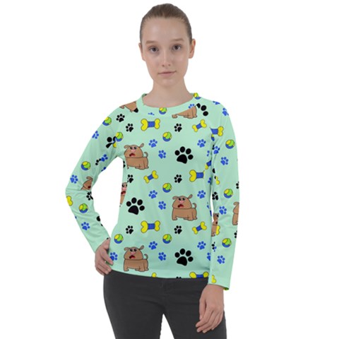 Dog Pattern Seamless Blue Background Scrapbooking Women s Long Sleeve Raglan Tee by pakminggu