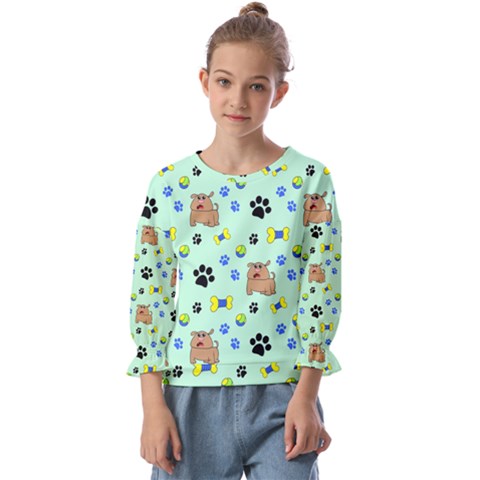 Dog Pattern Seamless Blue Background Scrapbooking Kids  Cuff Sleeve Top by pakminggu