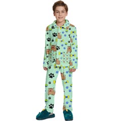 Dog Pattern Seamless Blue Background Scrapbooking Kids  Long Sleeve Velvet Pajamas Set by pakminggu