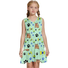 Dog Pattern Seamless Blue Background Scrapbooking Kids  Sleeveless Tiered Mini Dress by pakminggu