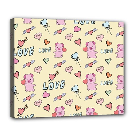 Pig Animal Love Romance Seamless Texture Pattern Deluxe Canvas 24  X 20  (stretched) by pakminggu