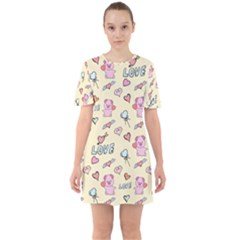 Pig Animal Love Romance Seamless Texture Pattern Sixties Short Sleeve Mini Dress by pakminggu