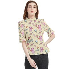 Pig Animal Love Romance Seamless Texture Pattern Frill Neck Blouse