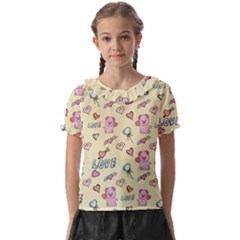 Pig Animal Love Romance Seamless Texture Pattern Kids  Frill Chiffon Blouse