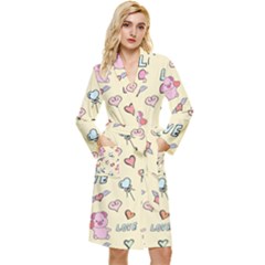 Pig Animal Love Romance Seamless Texture Pattern Long Sleeve Velvet Robe