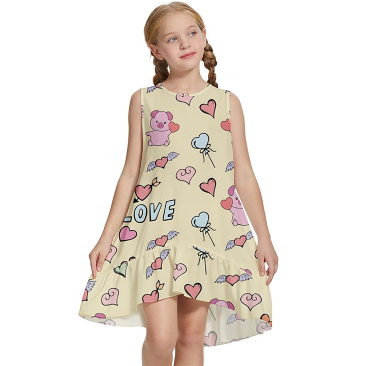 Pig Animal Love Romance Seamless Texture Pattern Kids  Frill Swing Dress