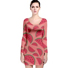 Watermelon Red Food Fruit Healthy Summer Fresh Long Sleeve Velvet Bodycon Dress by pakminggu