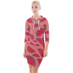 Watermelon Red Food Fruit Healthy Summer Fresh Quarter Sleeve Hood Bodycon Dress by pakminggu