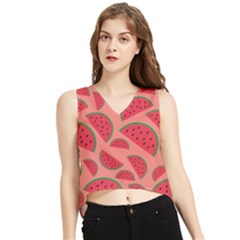 Watermelon Red Food Fruit Healthy Summer Fresh V-neck Cropped Tank Top by pakminggu