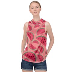 Watermelon Red Food Fruit Healthy Summer Fresh High Neck Satin Top