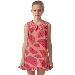 Watermelon Red Food Fruit Healthy Summer Fresh Kids  Pilgrim Collar Ruffle Hem Dress by pakminggu