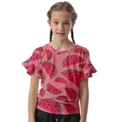 Watermelon Red Food Fruit Healthy Summer Fresh Kids  Cut Out Flutter Sleeves by pakminggu