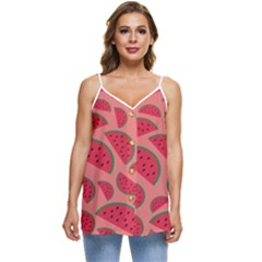 Watermelon Red Food Fruit Healthy Summer Fresh Casual Spaghetti Strap Chiffon Top by pakminggu