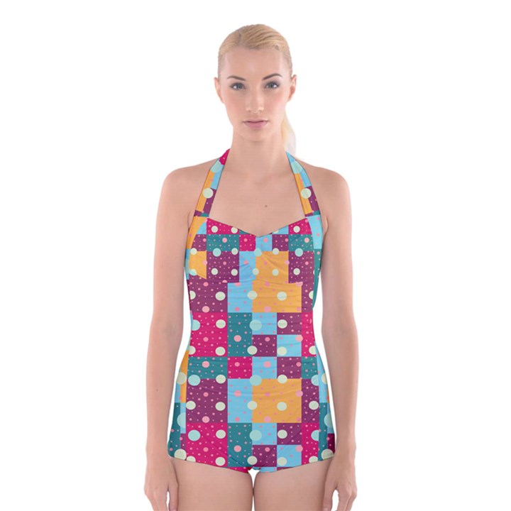 Background Pattern Texture Design Dots Wallpaper Boyleg Halter Swimsuit 