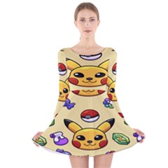 Pikachu Long Sleeve Velvet Skater Dress by artworkshop