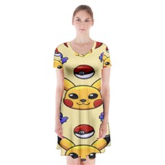 Pikachu Short Sleeve V-neck Flare Dress by artworkshop