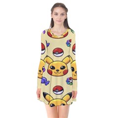 Pikachu Long Sleeve V-neck Flare Dress by artworkshop