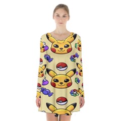 Pikachu Long Sleeve Velvet V-neck Dress by artworkshop