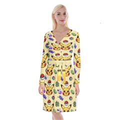 Pikachu Long Sleeve Velvet Front Wrap Dress by artworkshop