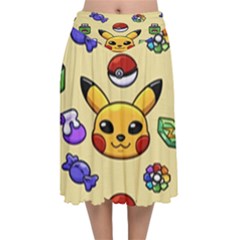 Pikachu Velvet Flared Midi Skirt by artworkshop