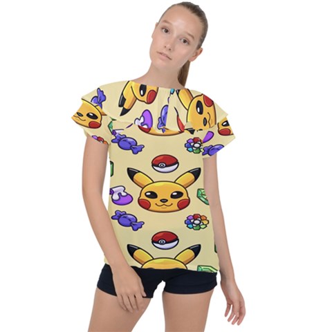 Pikachu Ruffle Collar Chiffon Blouse by artworkshop