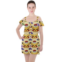 Pikachu Ruffle Cut Out Chiffon Playsuit by artworkshop