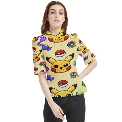 Pikachu Frill Neck Blouse by artworkshop