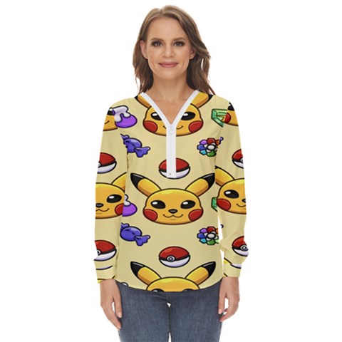 Pikachu Zip Up Long Sleeve Blouse by artworkshop