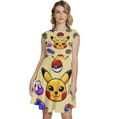 Pikachu Cap Sleeve High Waist Dress by artworkshop