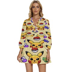 Pikachu V-neck Placket Mini Dress by artworkshop