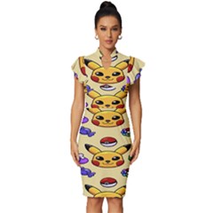 Pikachu Vintage Frill Sleeve V-neck Bodycon Dress by artworkshop