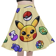 Pikachu A-line Full Circle Midi Skirt With Pocket by artworkshop