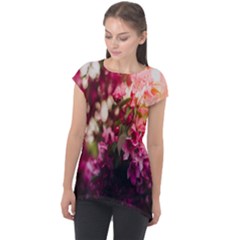 Pink Flower Cap Sleeve High Low Top by artworkshop