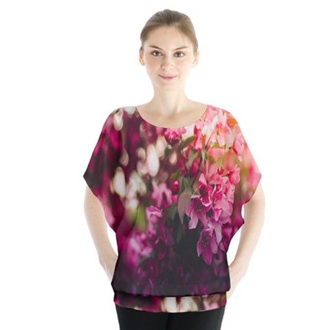 Pink Flower Batwing Chiffon Blouse by artworkshop