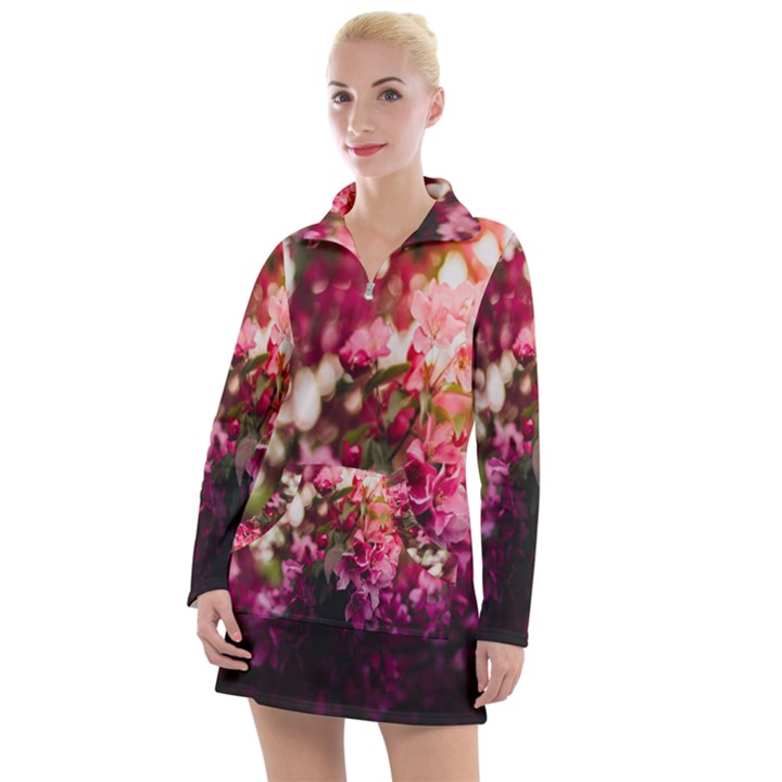 Pink Flower Women s Long Sleeve Casual Dress