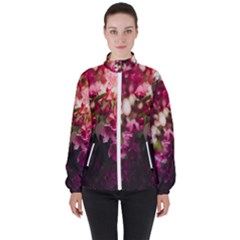 Pink Flower Women s High Neck Windbreaker