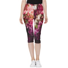 Pink Flower Inside Out Lightweight Velour Capri Leggings  by artworkshop