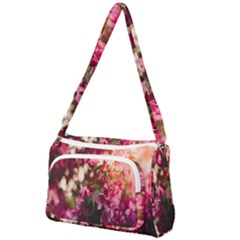 Pink Flower Front Pocket Crossbody Bag by artworkshop