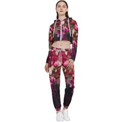 Pink Flower Cropped Zip Up Lounge Set by artworkshop