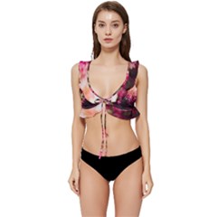 Pink Flower Low Cut Ruffle Edge Bikini Top by artworkshop