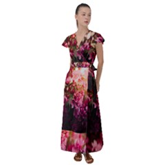 Pink Flower Flutter Sleeve Maxi Dress by artworkshop