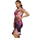 Pink Flower Off Shoulder Ruffle Split Hem Bodycon Dress View2