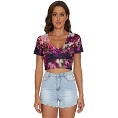 Pink Flower V-neck Crop Top by artworkshop