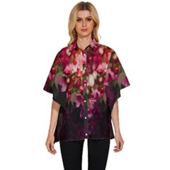 Pink Flower Women s Batwing Button Up Shirt