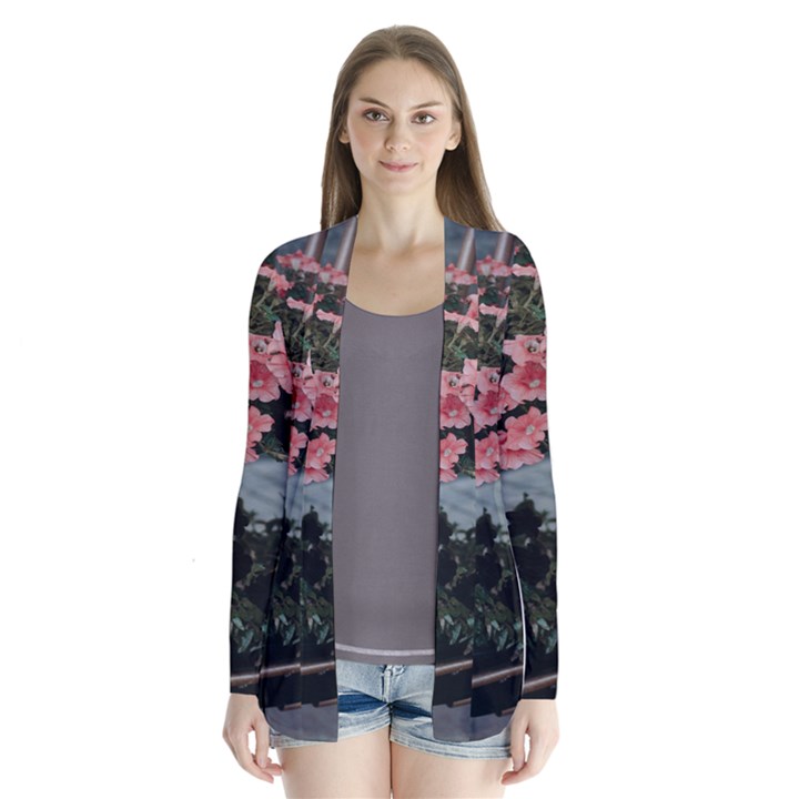 Pink Peony  Flower Drape Collar Cardigan