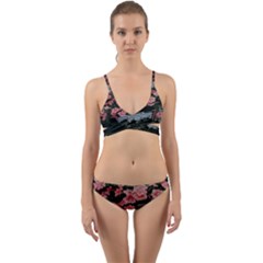 Pink Peony  Flower Wrap Around Bikini Set by artworkshop