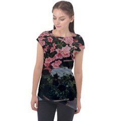 Pink Peony  Flower Cap Sleeve High Low Top by artworkshop