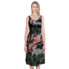 Pink Peony  Flower Midi Sleeveless Dress by artworkshop