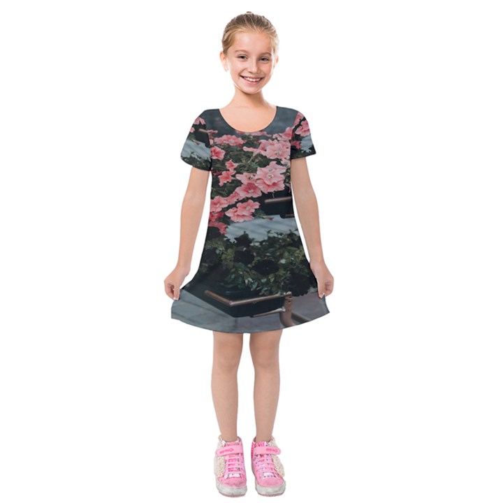 Pink Peony  Flower Kids  Short Sleeve Velvet Dress